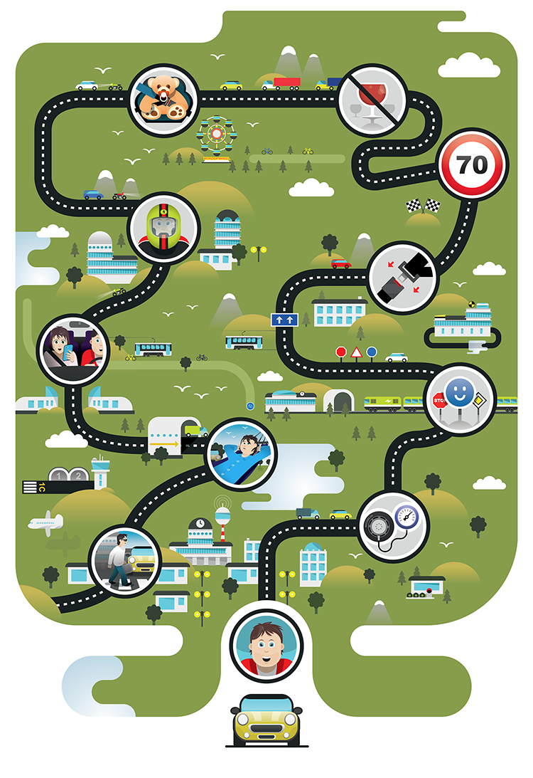 Illustration vectorielle : les 10 règles d'or de la sécurité routière