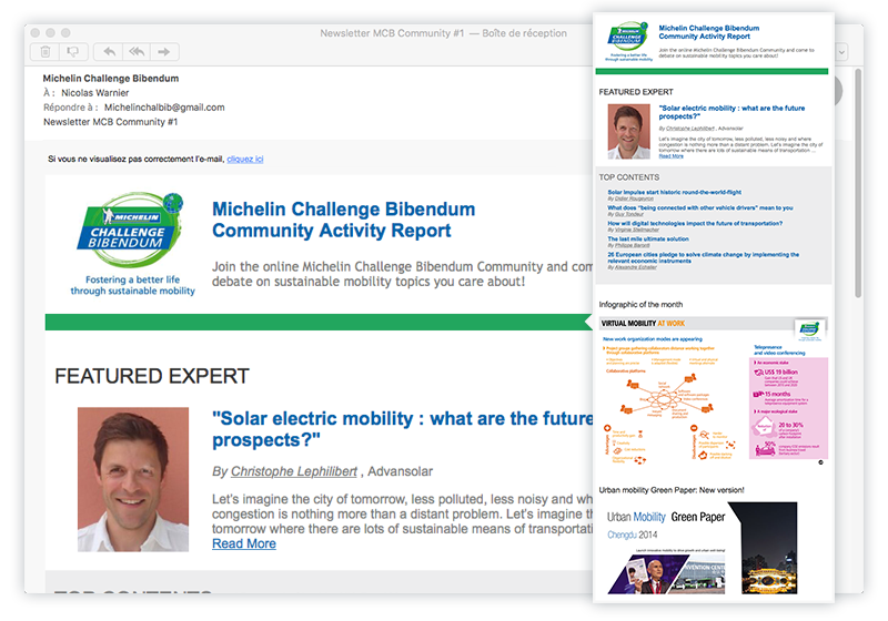 Newsletter pour le Michelin Challenge Bibendum