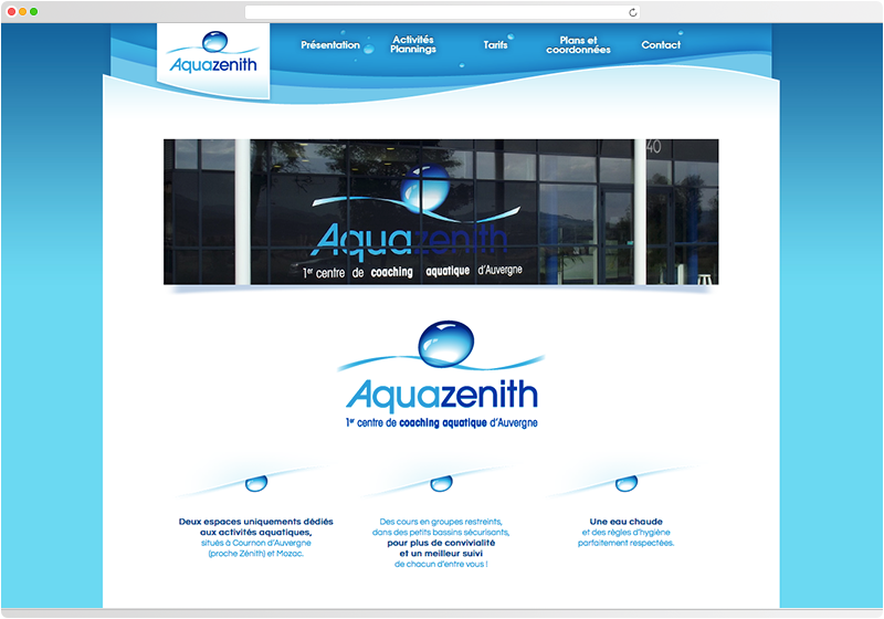 Homepage du site du centre Aquazenith