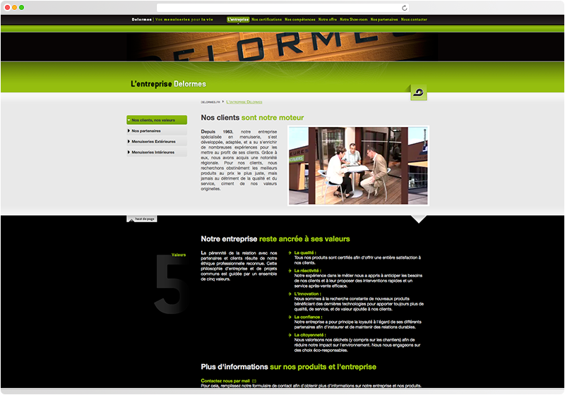 Homepage du site de la menuiserie Delormes